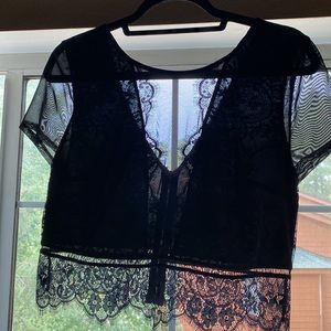 Express sexy cropped black lace top size medium WITH TAG